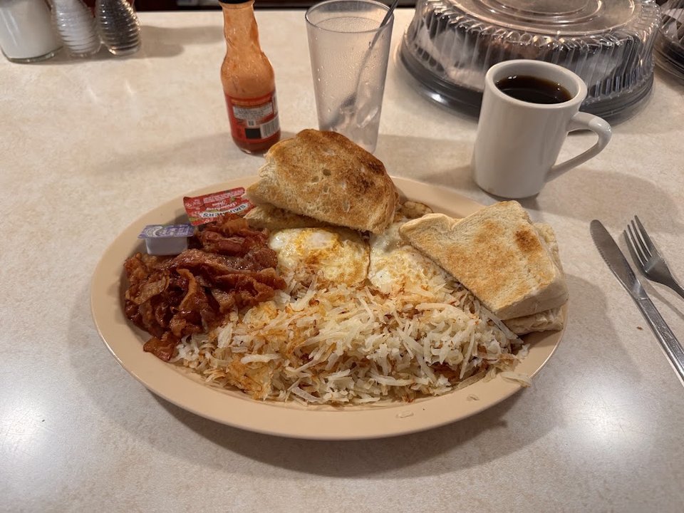 Eggs Bacon Toast Hash Browns Coffee
